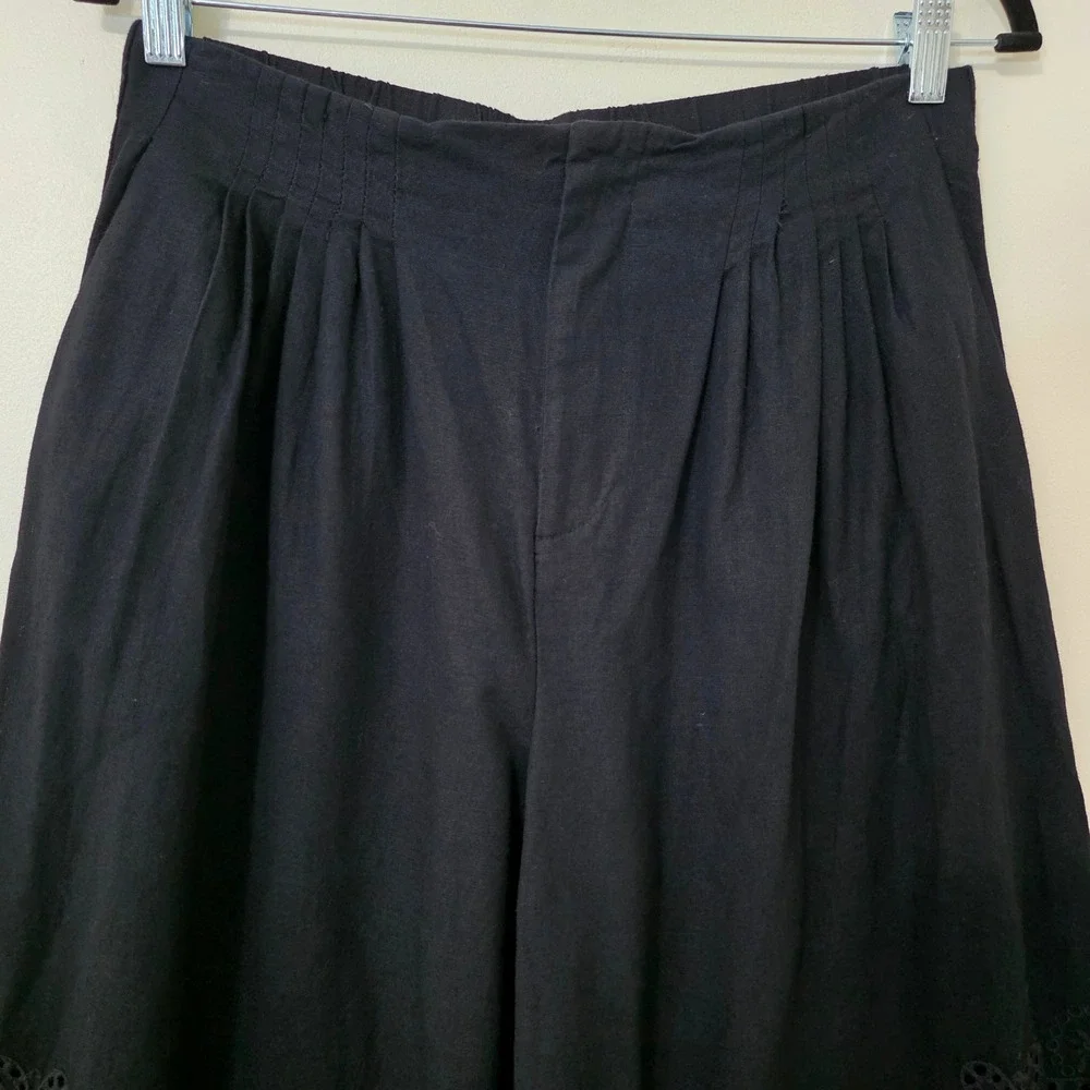 Zara Eyelet Embroidered Wide Leg Pants Sz S Black Dark Cottagecore Boho Trousers
